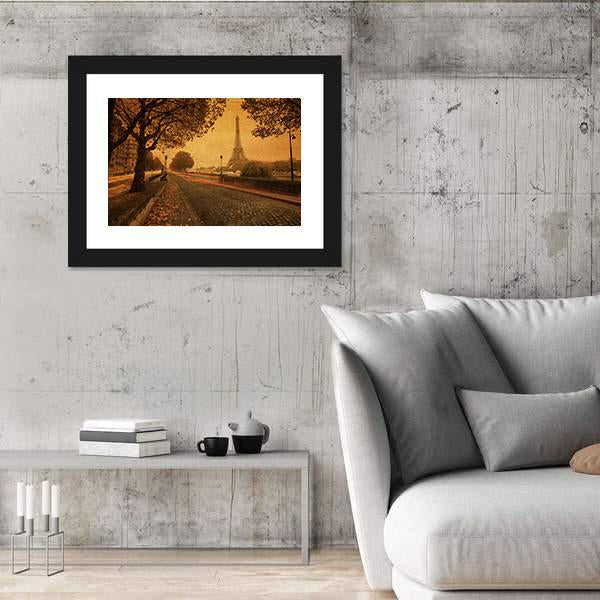 Paris At Dusk With Street And Eiffel Tower Paris France Canvas Wall Art-3 Horizontal-Gallery Wrap-25" x 16"-Tiaracle