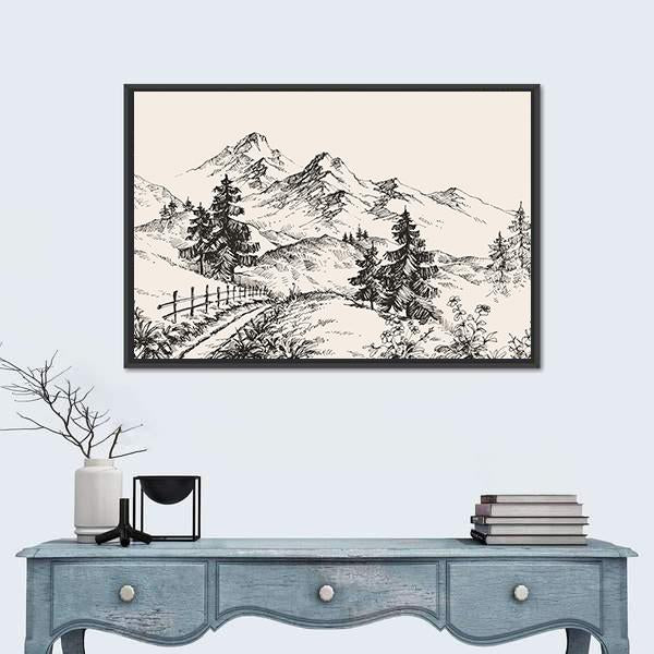Path In The Mountains Canvas Wall Art-1 Piece-Floating Frame-24" x 16"-Tiaracle