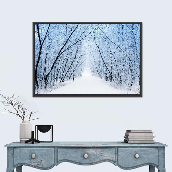 Pathway In Winter Canvas Wall Art-1 Piece-Floating Frame-24" x 16"-Tiaracle