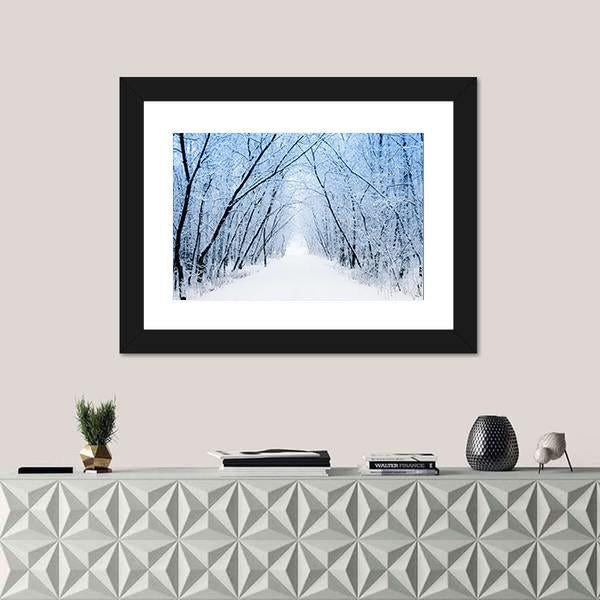 Pathway In Winter Canvas Wall Art-1 Piece-Framed Print-20" x 16"-Tiaracle