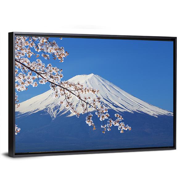 Peak Of Mount Fuji With Cherry Blossom Canvas Wall Art-3 Horizontal-Gallery Wrap-25" x 16"-Tiaracle