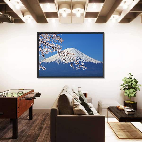 Peak Of Mount Fuji With Cherry Blossom Canvas Wall Art-3 Horizontal-Gallery Wrap-25" x 16"-Tiaracle