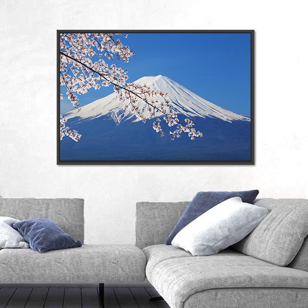 Peak Of Mount Fuji With Cherry Blossom Canvas Wall Art-3 Horizontal-Gallery Wrap-25" x 16"-Tiaracle