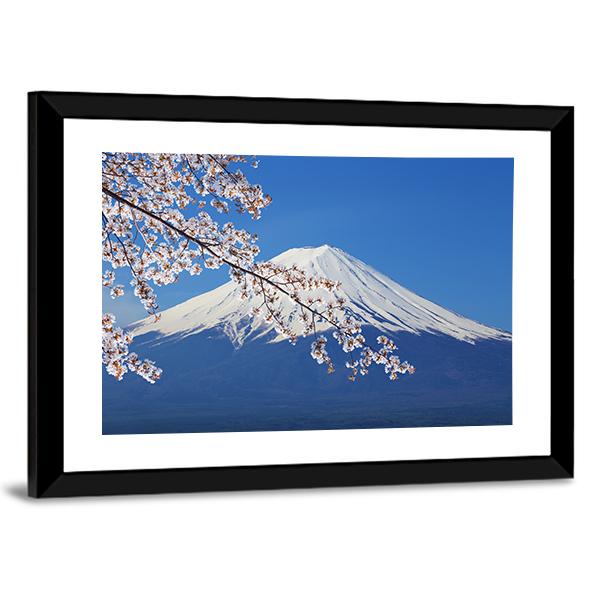 Peak Of Mount Fuji With Cherry Blossom Canvas Wall Art-3 Horizontal-Gallery Wrap-25" x 16"-Tiaracle