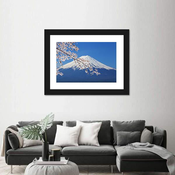 Peak Of Mount Fuji With Cherry Blossom Canvas Wall Art-3 Horizontal-Gallery Wrap-25" x 16"-Tiaracle