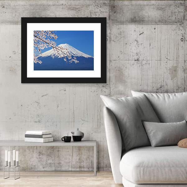 Peak Of Mount Fuji With Cherry Blossom Canvas Wall Art-3 Horizontal-Gallery Wrap-25" x 16"-Tiaracle