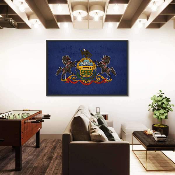 Pennsylvania State Flag Canvas Wall Art-3 Horizontal-Gallery Wrap-25" x 16"-Tiaracle