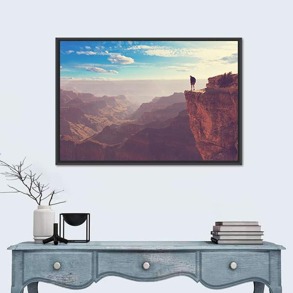 Person Standing At Grand Canyon Canvas Wall Art-1 Piece-Floating Frame-24" x 16"-Tiaracle