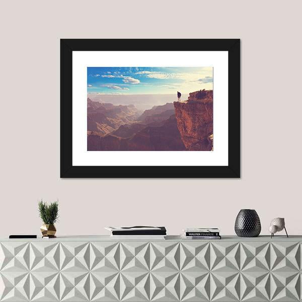 Person Standing At Grand Canyon Canvas Wall Art-1 Piece-Framed Print-20" x 16"-Tiaracle