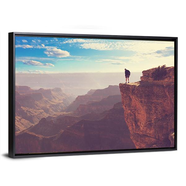 Person Standing At Grand Canyon Canvas Wall Art-3 Horizontal-Gallery Wrap-25" x 16"-Tiaracle