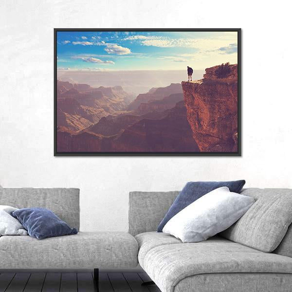 Person Standing At Grand Canyon Canvas Wall Art-3 Horizontal-Gallery Wrap-25" x 16"-Tiaracle