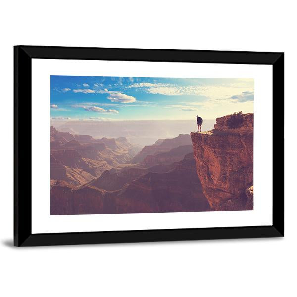 Person Standing At Grand Canyon Canvas Wall Art-3 Horizontal-Gallery Wrap-25" x 16"-Tiaracle