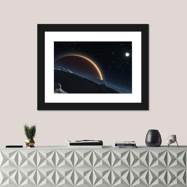 Phobos With The Red Planet Mars Canvas Wall Art-1 Piece-Framed Print-20" x 16"-Tiaracle