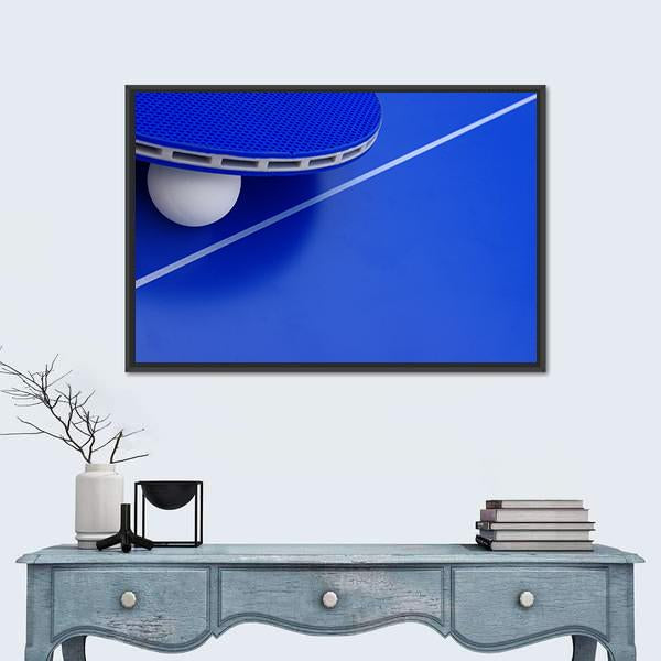 Pingpong Ball With A Racket On A Table Canvas Wall Art-1 Piece-Floating Frame-24" x 16"-Tiaracle