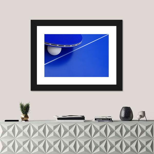 Pingpong Ball With A Racket On A Table Canvas Wall Art-1 Piece-Framed Print-20" x 16"-Tiaracle