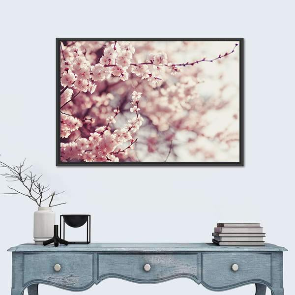 Pink Cherry Blossoms Flowers Canvas Wall Art-3 Horizontal-Gallery Wrap-25" x 16"-Tiaracle