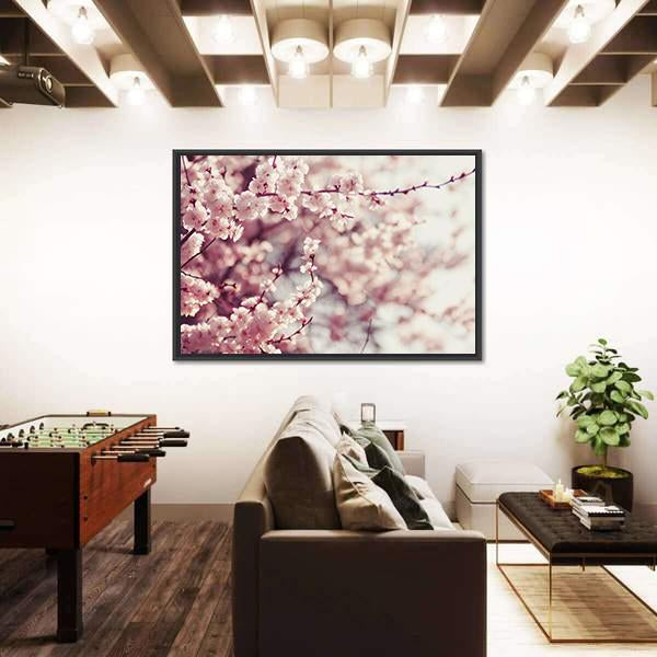 Pink Cherry Blossoms Flowers Canvas Wall Art-3 Horizontal-Gallery Wrap-25" x 16"-Tiaracle