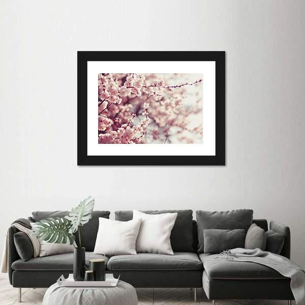 Pink Cherry Blossoms Flowers Canvas Wall Art-3 Horizontal-Gallery Wrap-25" x 16"-Tiaracle