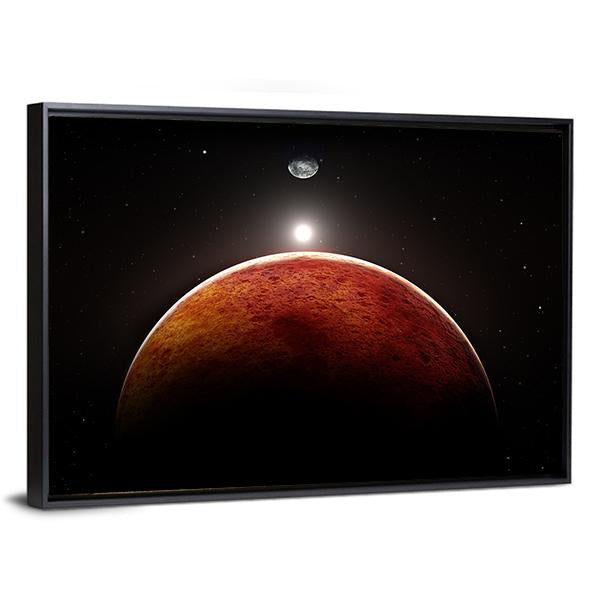 Planet Mars With Moon Canvas Wall Art-1 Piece-Floating Frame-24" x 16"-Tiaracle