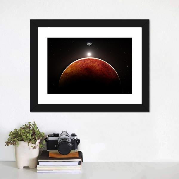 Planet Mars With Moon Canvas Wall Art-1 Piece-Framed Print-20" x 16"-Tiaracle