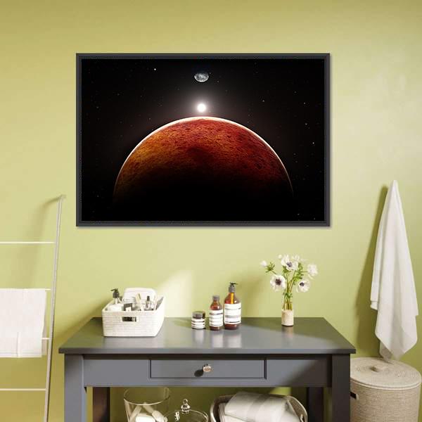 Planet Mars With Moon Canvas Wall Art-3 Horizontal-Gallery Wrap-25" x 16"-Tiaracle