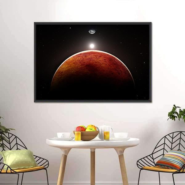 Planet Mars With Moon Canvas Wall Art-3 Horizontal-Gallery Wrap-25" x 16"-Tiaracle