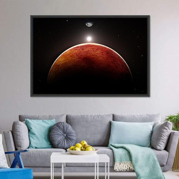 Planet Mars With Moon Canvas Wall Art-3 Horizontal-Gallery Wrap-25" x 16"-Tiaracle