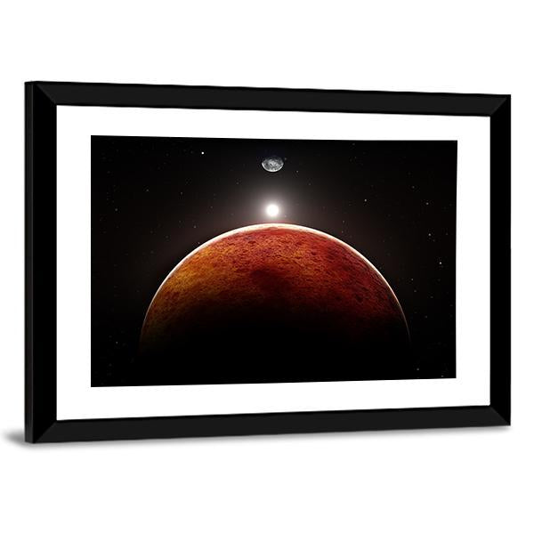 Planet Mars With Moon Canvas Wall Art-3 Horizontal-Gallery Wrap-25" x 16"-Tiaracle