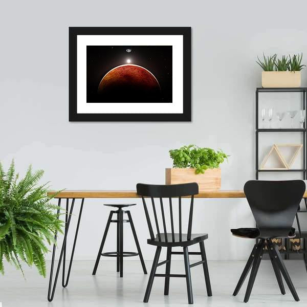 Planet Mars With Moon Canvas Wall Art-3 Horizontal-Gallery Wrap-25" x 16"-Tiaracle