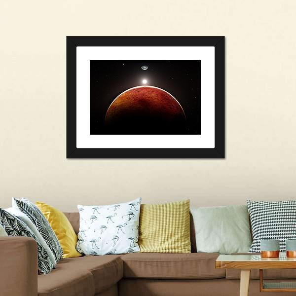 Planet Mars With Moon Canvas Wall Art-3 Horizontal-Gallery Wrap-25" x 16"-Tiaracle