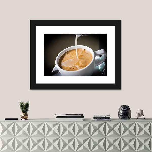 Pouring Cream Into A Cup Of Coffee Canvas Wall Art-1 Piece-Framed Print-20" x 16"-Tiaracle