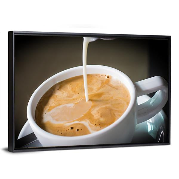 Pouring Cream Into A Cup Of Coffee Canvas Wall Art-3 Horizontal-Gallery Wrap-25" x 16"-Tiaracle