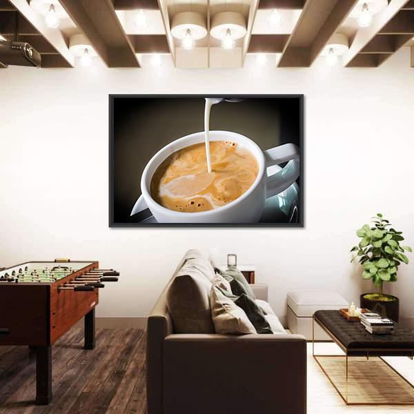 Pouring Cream Into A Cup Of Coffee Canvas Wall Art-3 Horizontal-Gallery Wrap-25" x 16"-Tiaracle