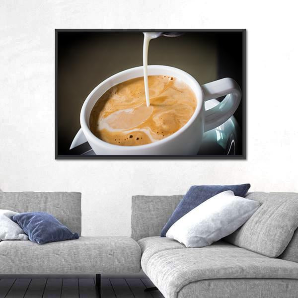 Pouring Cream Into A Cup Of Coffee Canvas Wall Art-3 Horizontal-Gallery Wrap-25" x 16"-Tiaracle