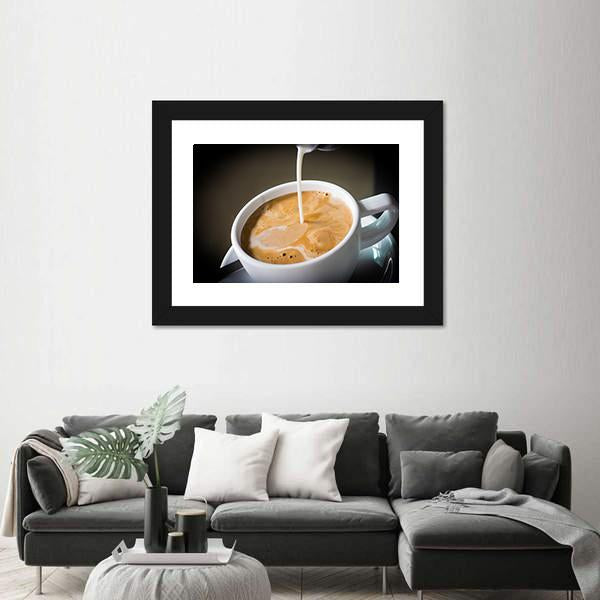 Pouring Cream Into A Cup Of Coffee Canvas Wall Art-3 Horizontal-Gallery Wrap-25" x 16"-Tiaracle