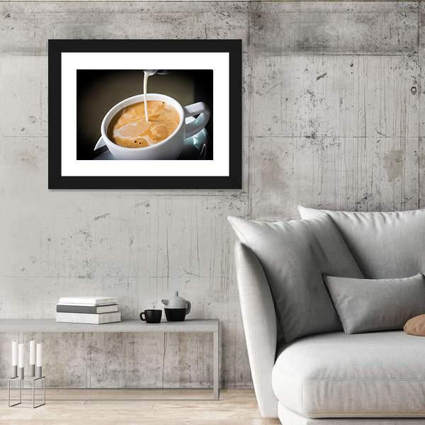 Pouring Cream Into A Cup Of Coffee Canvas Wall Art-3 Horizontal-Gallery Wrap-25" x 16"-Tiaracle