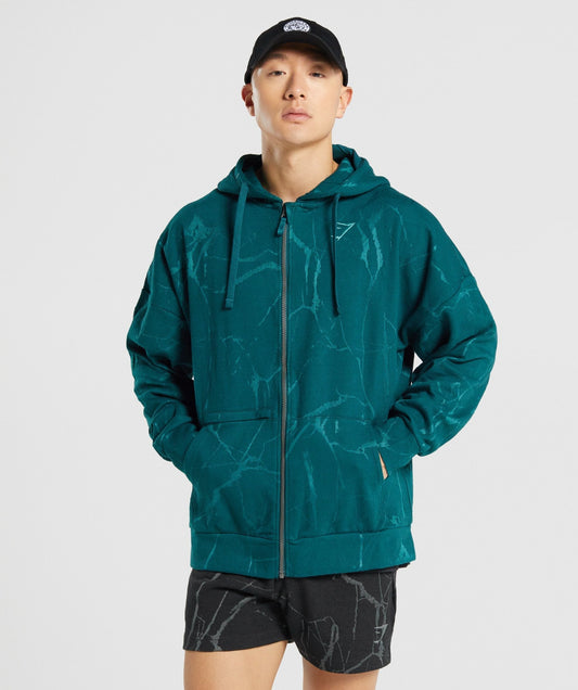 Gymshark Power Zip Up Hoodie - Teal Print