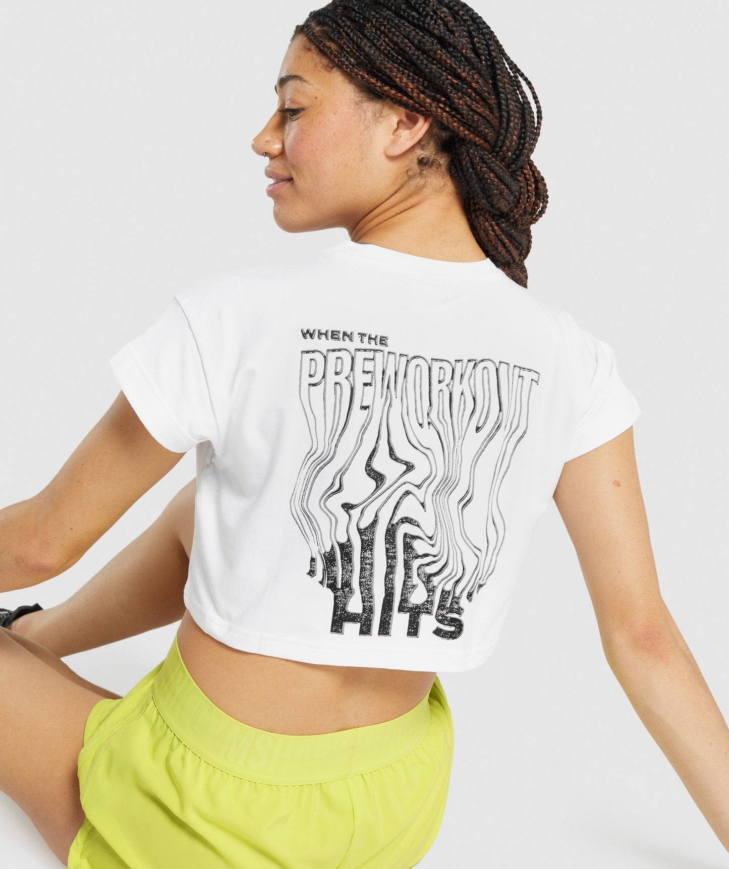 Gymshark Pre-Workout Graphic Crop Tee - White