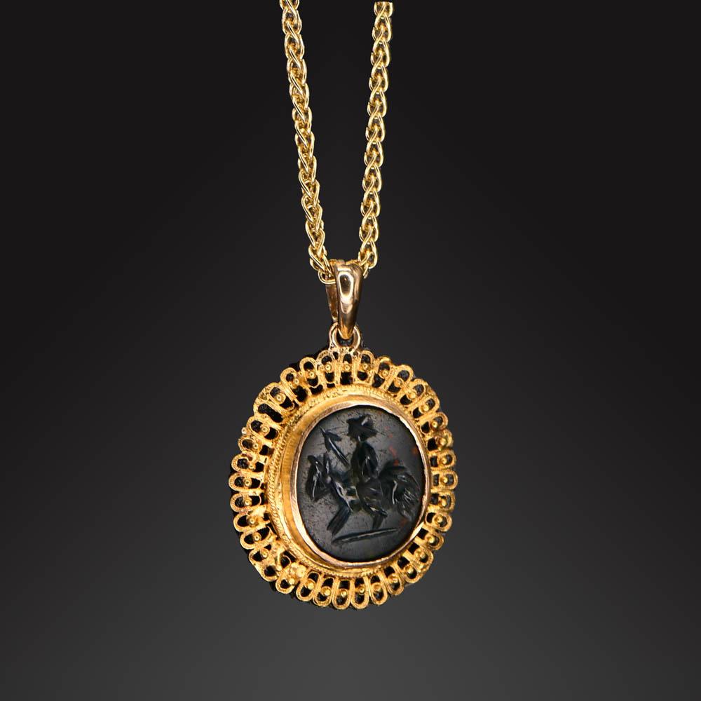 Ein römischer Blutstein-Intaglio eines Kriegers, Römische Kaiserzeit, ca. 1. Jahrhundert n. Chr.