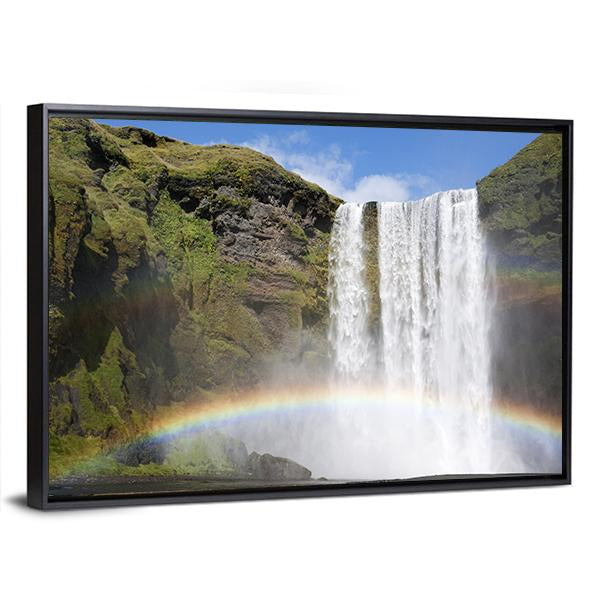 Rainbow At The Waterfall Skogafoss In Iceland Canvas Wall Art-3 Horizontal-Gallery Wrap-25" x 16"-Tiaracle