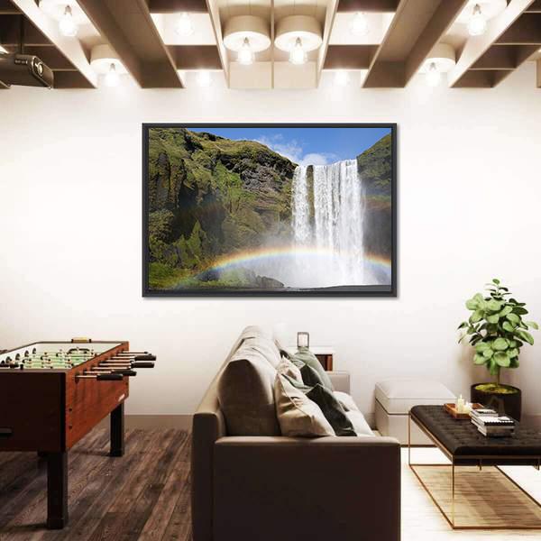 Rainbow At The Waterfall Skogafoss In Iceland Canvas Wall Art-3 Horizontal-Gallery Wrap-25" x 16"-Tiaracle