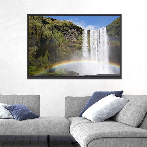 Rainbow At The Waterfall Skogafoss In Iceland Canvas Wall Art-3 Horizontal-Gallery Wrap-25" x 16"-Tiaracle