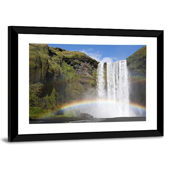 Rainbow At The Waterfall Skogafoss In Iceland Canvas Wall Art-3 Horizontal-Gallery Wrap-25" x 16"-Tiaracle