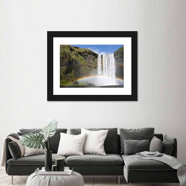 Rainbow At The Waterfall Skogafoss In Iceland Canvas Wall Art-3 Horizontal-Gallery Wrap-25" x 16"-Tiaracle