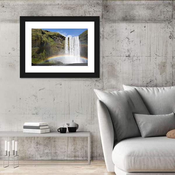 Rainbow At The Waterfall Skogafoss In Iceland Canvas Wall Art-3 Horizontal-Gallery Wrap-25" x 16"-Tiaracle