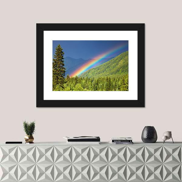 Rainbow Over Forest At Sunset Canvas Wall Art-1 Piece-Framed Print-20" x 16"-Tiaracle