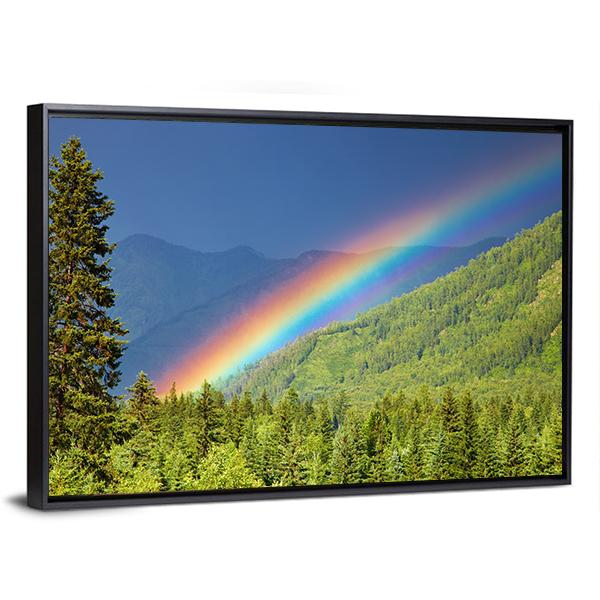 Rainbow Over Forest At Sunset Canvas Wall Art-3 Horizontal-Gallery Wrap-25" x 16"-Tiaracle