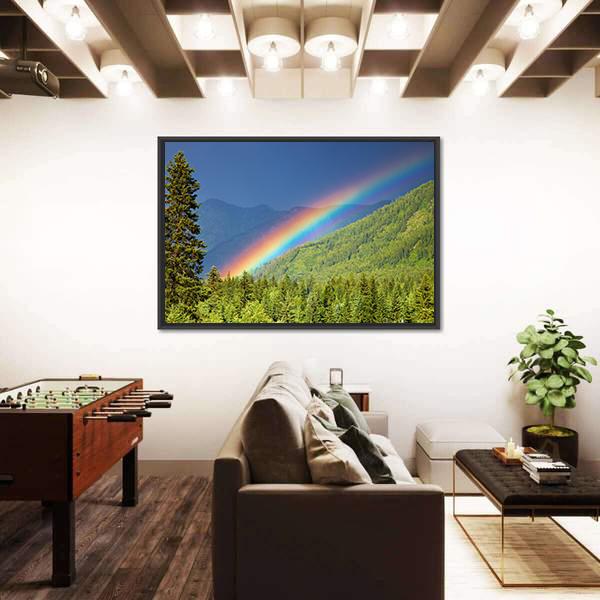 Rainbow Over Forest At Sunset Canvas Wall Art-3 Horizontal-Gallery Wrap-25" x 16"-Tiaracle