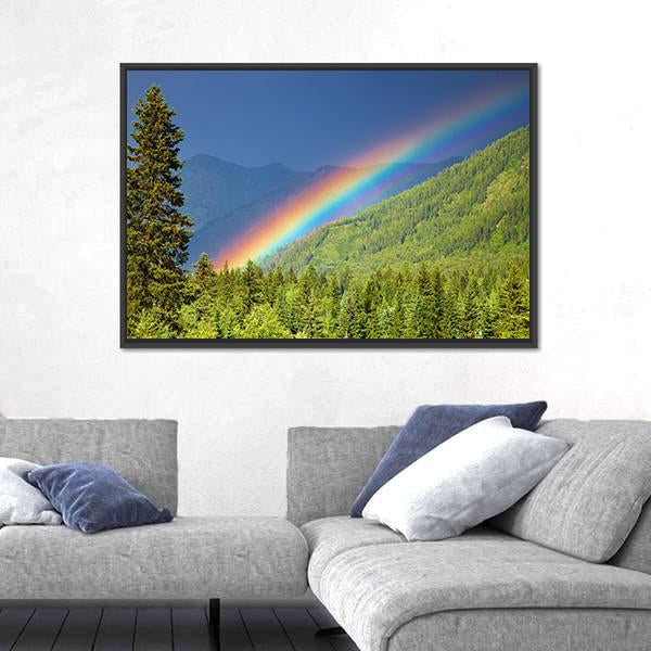 Rainbow Over Forest At Sunset Canvas Wall Art-3 Horizontal-Gallery Wrap-25" x 16"-Tiaracle