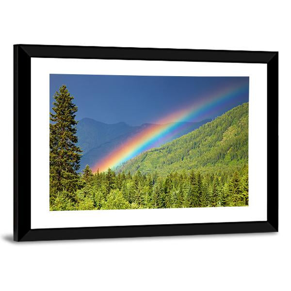 Rainbow Over Forest At Sunset Canvas Wall Art-3 Horizontal-Gallery Wrap-25" x 16"-Tiaracle